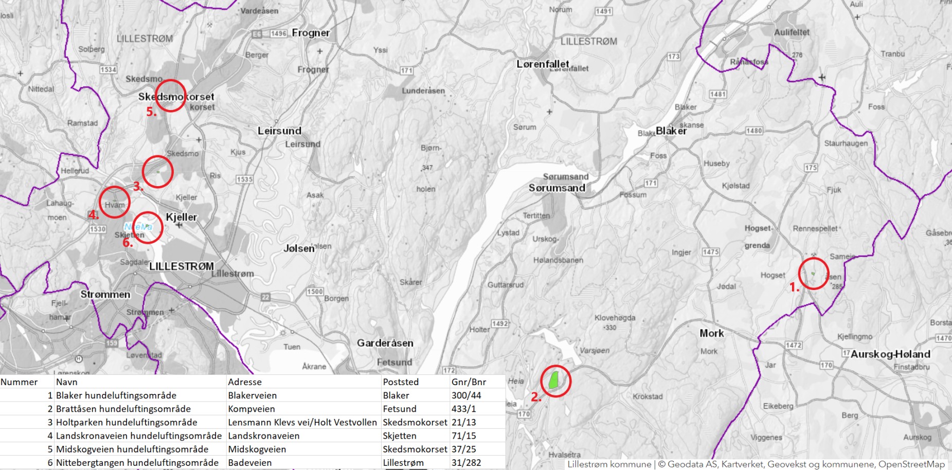 Kart over alle hundeluftegårder