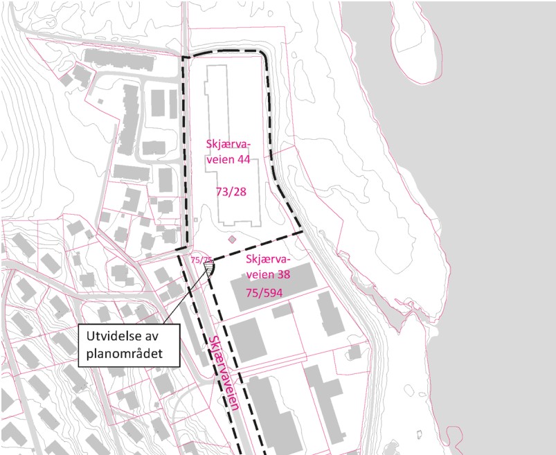 Kartutsnitt deler av Skjærvaveien