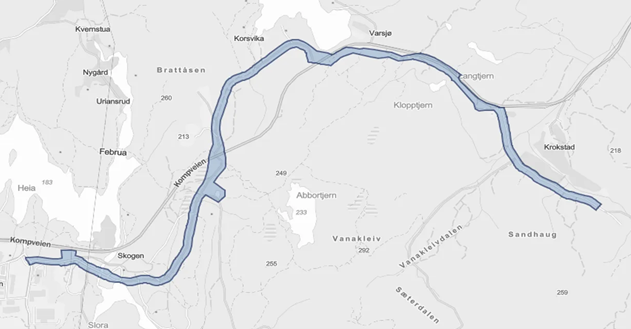 Kartutsnitt Krogstad - Heia