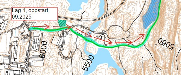 Kart over arbeidslag 1 med oppstart