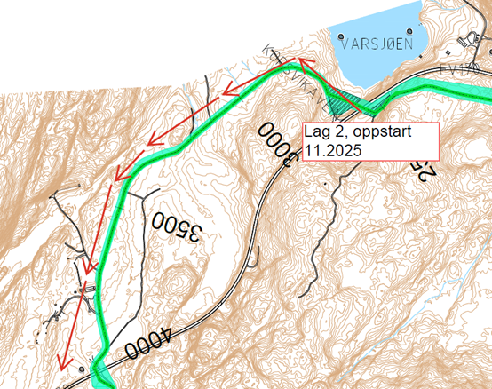 Kart over arbeidslag 2 med oppstart