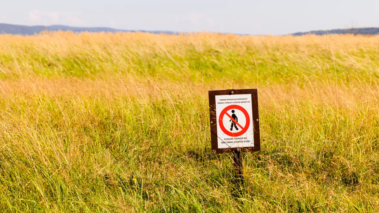Et skilt midt på en gresslette.