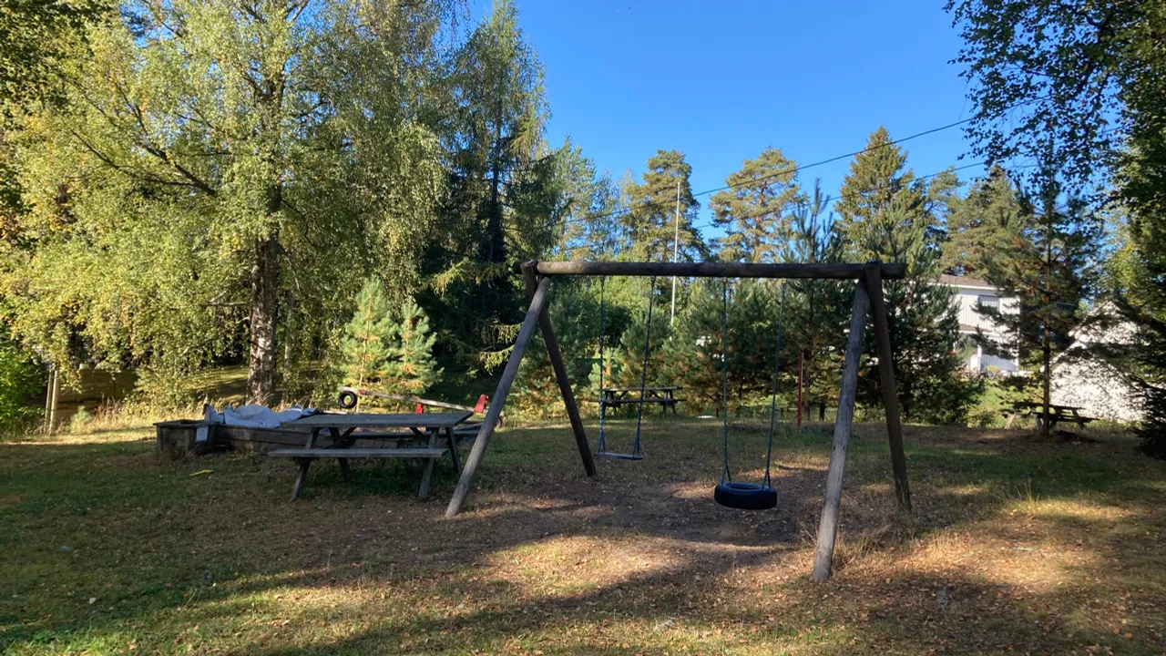 En huske midt i en park.